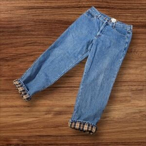 L.L. Bean Classic Fit Tan Plaid Cotton Lined Jeans